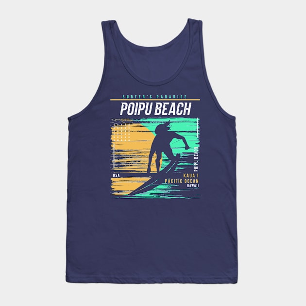 Retro Surfing Poipu Beach Kauai Hawaii // Vintage Surfer Beach // Surfer's Paradise Tank Top by Now Boarding